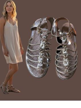 CHANEL Metallic Silver Gladiator Sandals